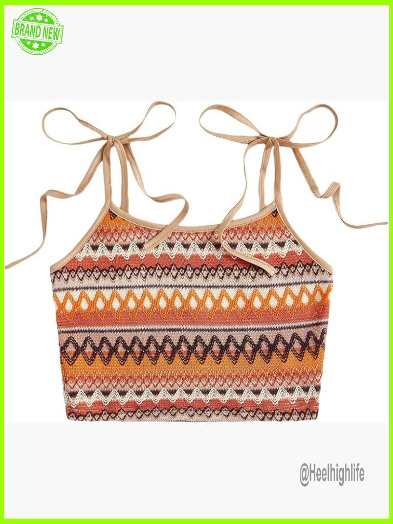 Women's Slim Fit Crop Top Camisole Spaghetti Strap Geometric Print Summer